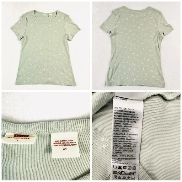 Levi’s Size L T-Shirt Bundle 3pc Floral Logo Cotton Tops   Cream Green Red Logo - Picture 2 of 7